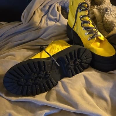 Yellow Black Lace-Up Ankle Combat Boots with Zipper and Rubber Sole for Men - Thumbnail 2