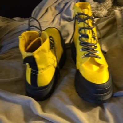 Yellow Black Lace-Up Ankle Combat Boots with Zipper and Rubber Sole for Men - Thumbnail 3