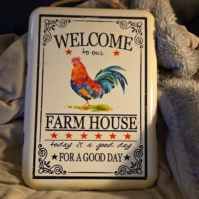 Metal Rooster Farm Animals Hanging Wall Sign Country Style Decorative Plaque - Image 1