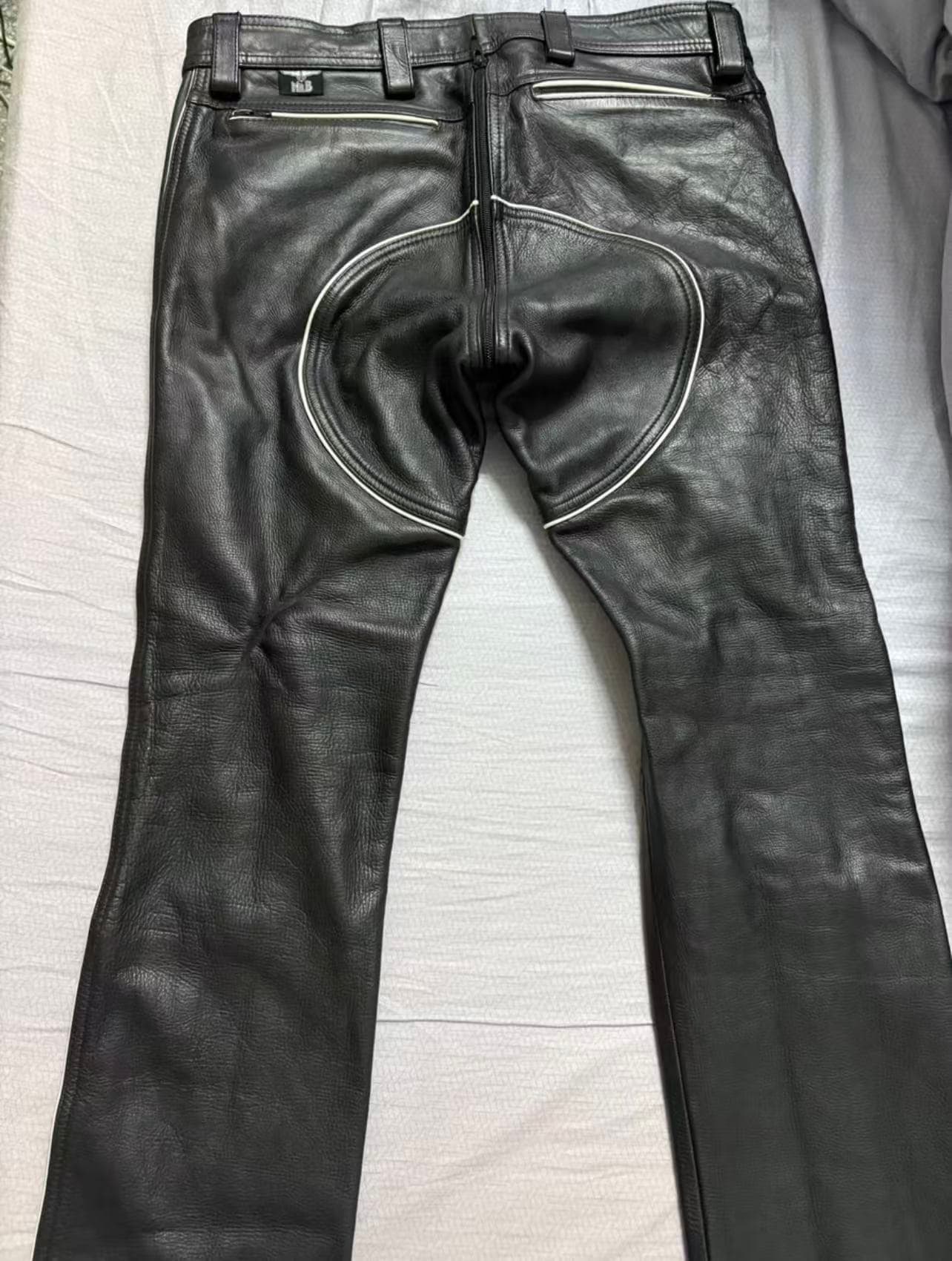 Mister B black and white striped leather pants, size 33 - Thumbnail 4