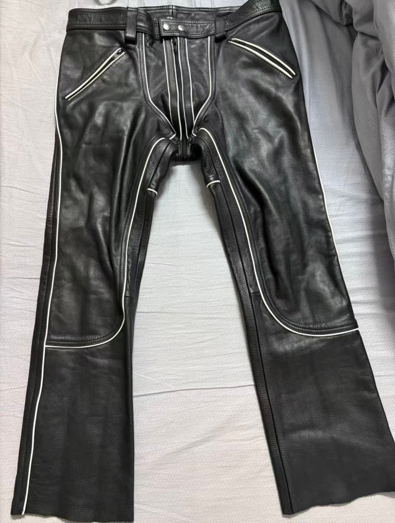 Mister B black and white striped leather pants, size 33 - Image 1