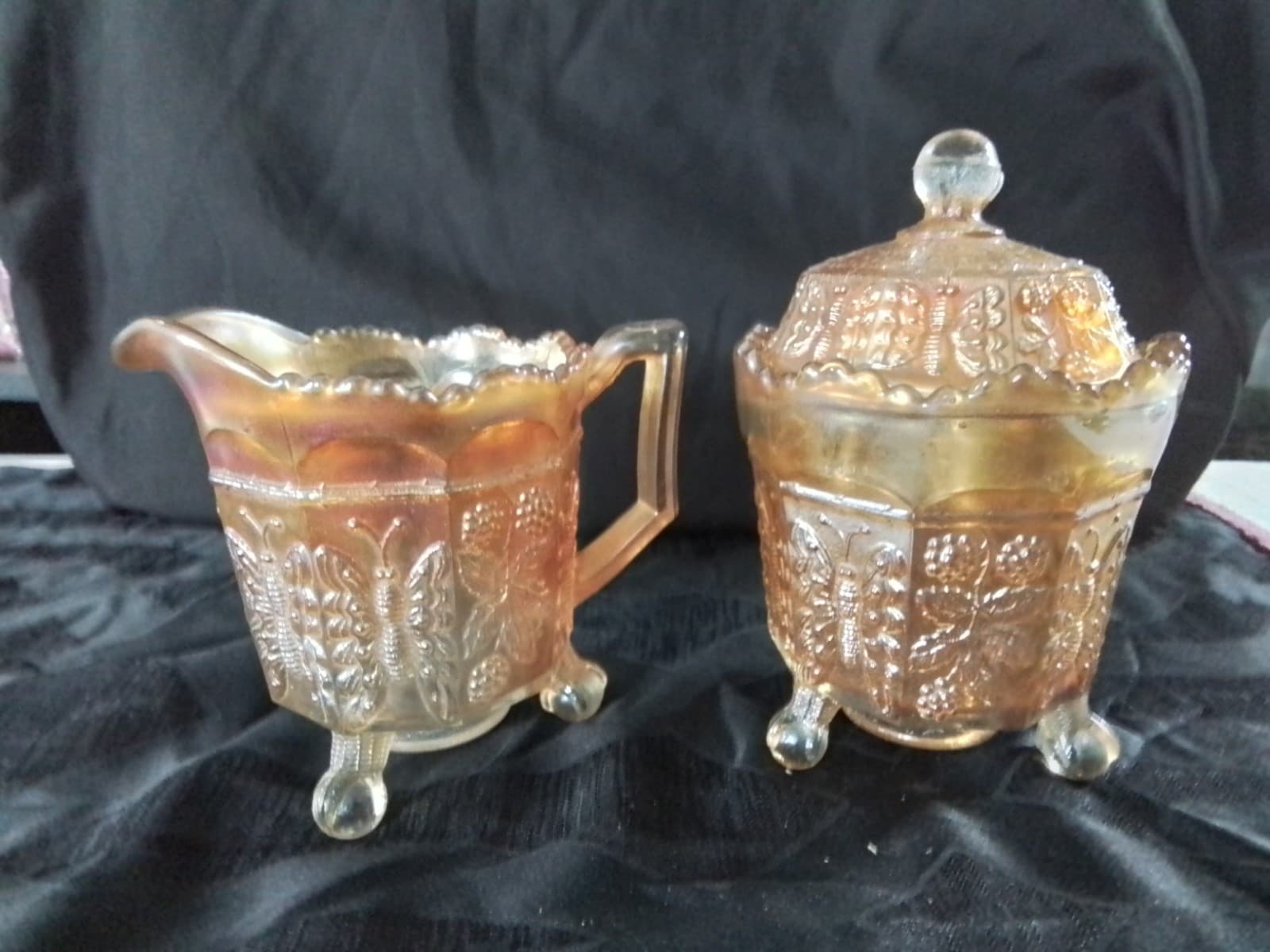 Carnival Glass Creamers And Sugar Bowl Marigold 1920^s - Image 1