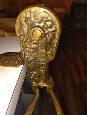 Antique Vinter Wine Bar Mount Corkscrew Cherubs Art Nouveau Brass Oak Corker - Image 1