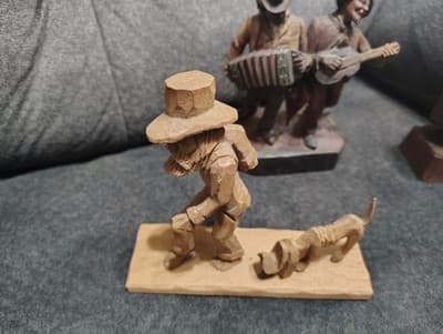 Rare Find Lot Of 4 Hand carved Wooden Figurines - Thumbnail 3
