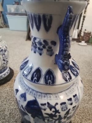 Vintage Chinese Bule Amd And White Porcelain Lamps Lot Of 2 Lamps - Thumbnail 6