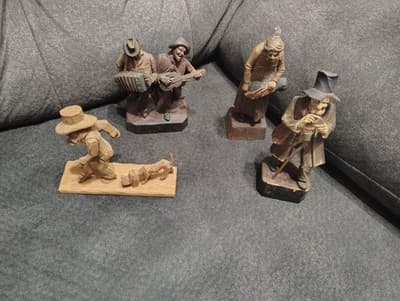 Rare Find Lot Of 4 Hand carved Wooden Figurines - Image 1
