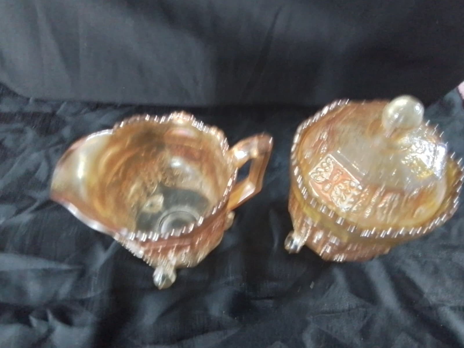Carnival Glass Creamers And Sugar Bowl Marigold 1920^s - Thumbnail 2