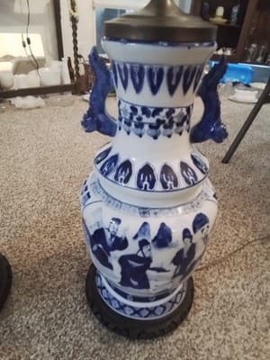 Vintage Chinese Bule Amd And White Porcelain Lamps Lot Of 2 Lamps - Thumbnail 3