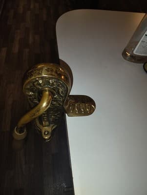 Antique Vinter Wine Bar Mount Corkscrew Cherubs Art Nouveau Brass Oak Corker - Thumbnail 3