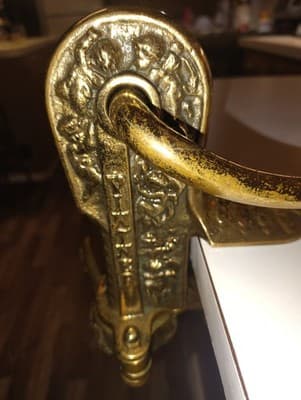 Antique Vinter Wine Bar Mount Corkscrew Cherubs Art Nouveau Brass Oak Corker - Thumbnail 2