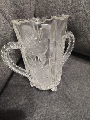 EAPG Higbee Paneled Inverted Thistle Double Handled Celery Spooner Vase Antique - Thumbnail 2