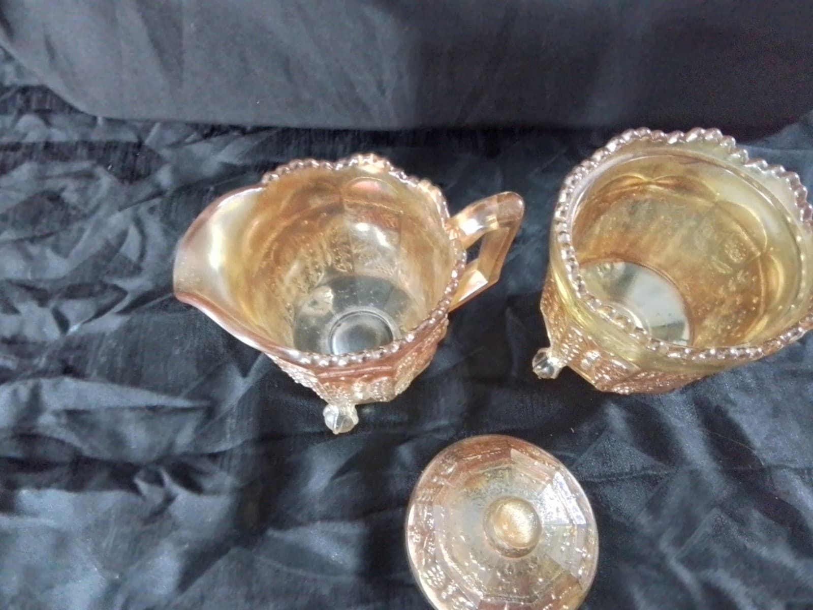 Carnival Glass Creamers And Sugar Bowl Marigold 1920^s - Thumbnail 3