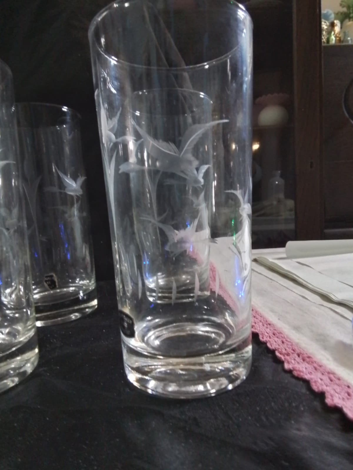 Vintage Mountaineer Hand Cut Glass Picture And Glasses Set Of 8 - Thumbnail 3