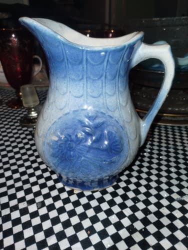 Vintage Blue Flowered Pitcher - Image 1