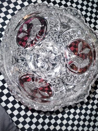 Hofbauer Byrdes (Bird) Collection Ruby Red Footed Crystal 5" Candy Dish - Thumbnail 3