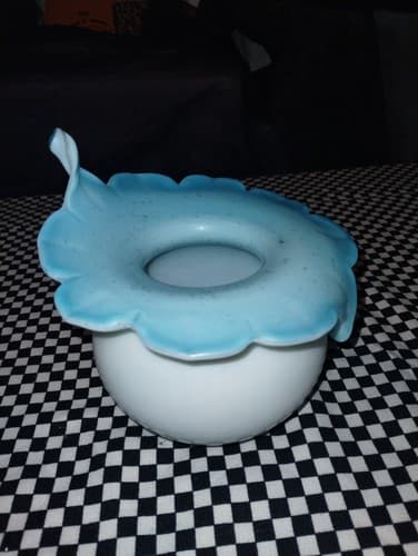 Antique satin glass vase with a plump orb form and sinewy calla lily flower... - Image 1