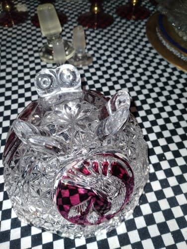 Hofbauer Byrdes (Bird) Collection Ruby Red Footed Crystal 5" Candy Dish - Thumbnail 2