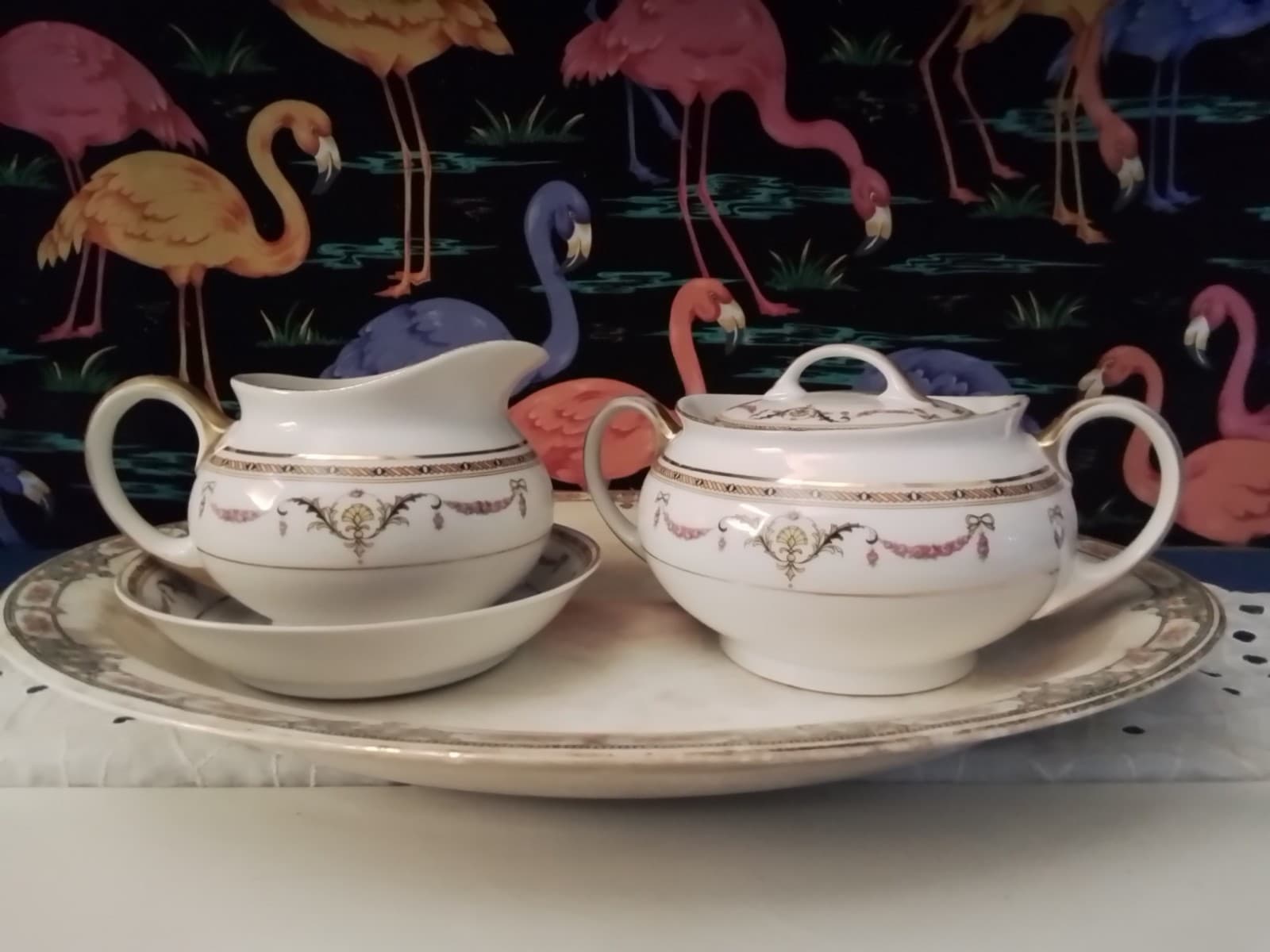 Antique Heinrich & Co Selb Bavaria Creamer And Sugar Bowl set With Ex plates - Image 1