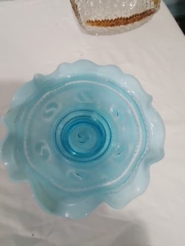 Vintage-1950's Jefferson Astro Glass Aqua Ruffled Opalescent Can... by Fish... - Image 1