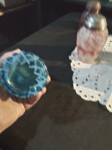 Victorian Hobb Light Blue Opalescent Ribbed Opal Lattice Sugar Shaker - Thumbnail 2