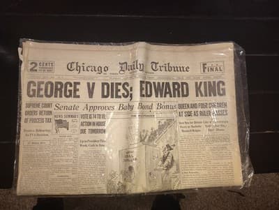 Vintage January 21,1936 Chicago Daily Tribune With Certificate Of Authentication - Image 1