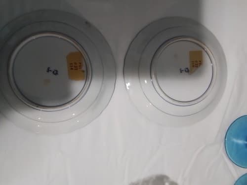 7 3/4" Blue & White DODECAGON Porcelain FLYING CRANES Asian Japanese SEAL Plates - Thumbnail 2