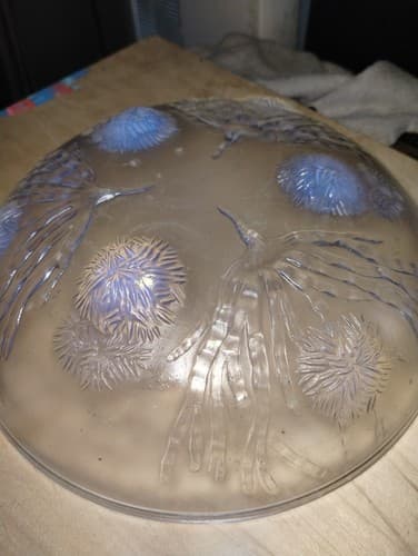 Sabino France Blue Opalescent Glass Molded Sea Urchin Centerpiece Dish, Signed - Thumbnail 2