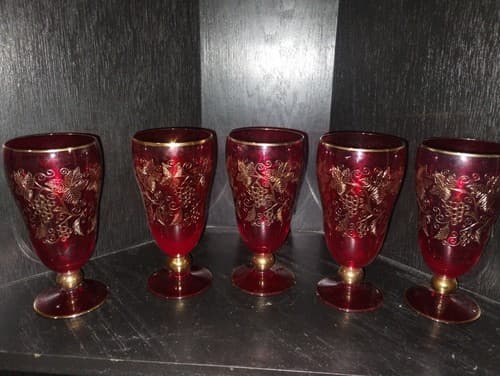 Vintage ruby glasses - gold-plated - Bohemia Glas Czechoslovakia Set Of 5