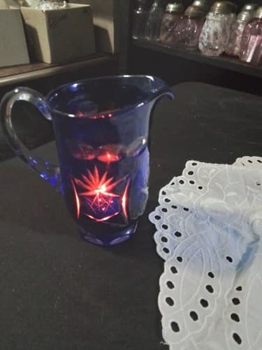 MCM BOHEMIAN CZECH COBALT BLUE CUT TO CLEAR PITCHER - Thumbnail 4