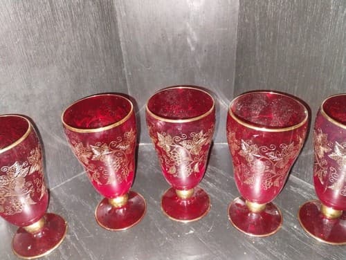 Vintage ruby glasses - gold-plated - Bohemia Glas Czechoslovakia Set Of 5 - Thumbnail 3