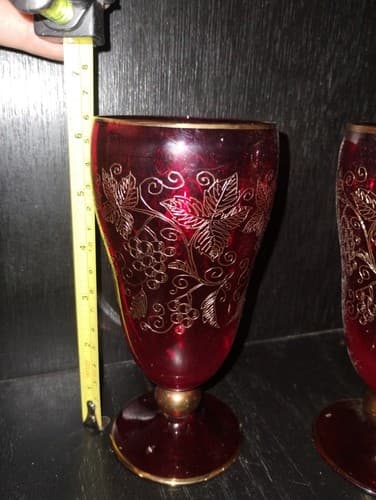 Vintage ruby glasses - gold-plated - Bohemia Glas Czechoslovakia Set Of 5 - Thumbnail 4