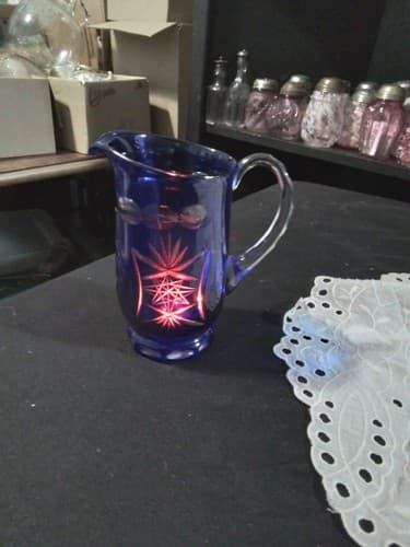 MCM BOHEMIAN CZECH COBALT BLUE CUT TO CLEAR PITCHER - Thumbnail 2