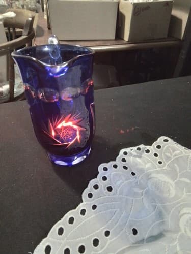MCM BOHEMIAN CZECH COBALT BLUE CUT TO CLEAR PITCHER - Thumbnail 3