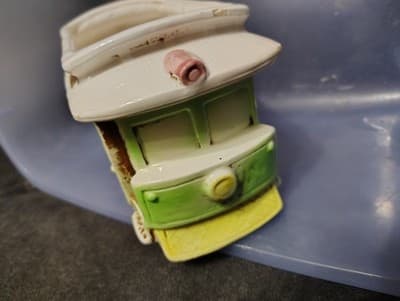 Vintage 1950's Porcelain Steam Boat And Trolley Planters Lot of 2 - Thumbnail 5