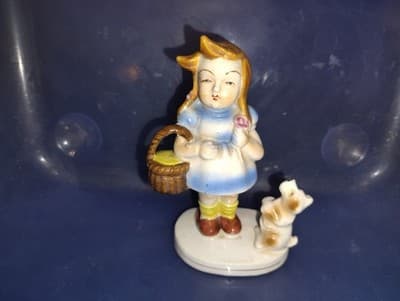 20th Century Japanese Porcelain Figurine Girl And Dog