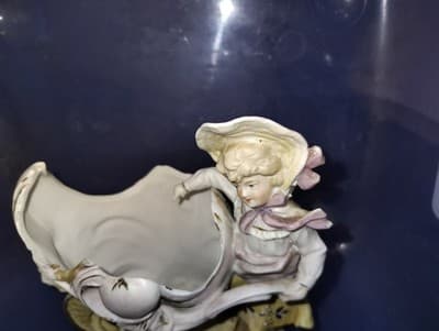 Vintage Karl Unger German Porcelain Victorian Lady/Floral Wheelbarrow 1875/1879 - Thumbnail 2