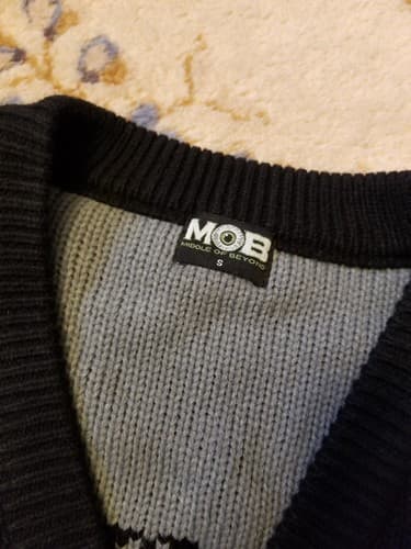 Y2K Middle of Beyond MOB Dog Hounds Tongue Cardigan Manly Knit Sweater Mens S - Thumbnail 3