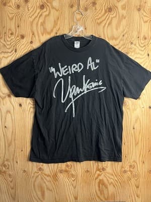 Vtg Y2K Weird Al Yankovic Black Cursive Shirt Mens XXL Signature Signed Font - Image 1