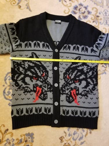 Y2K Middle of Beyond MOB Dog Hounds Tongue Cardigan Manly Knit Sweater Mens S - Thumbnail 8