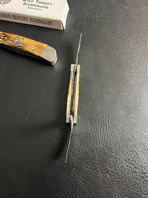 Lot Of 2 WILD TURKEY Bone Stag Hand Made Razor Trapper Pocket Knife Set READ - Thumbnail 7