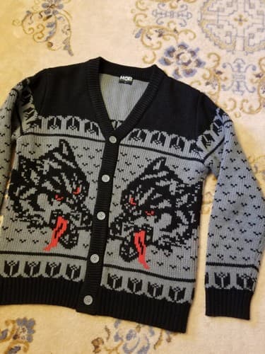 Y2K Middle of Beyond MOB Dog Hounds Tongue Cardigan Manly Knit Sweater Mens S - Thumbnail 2