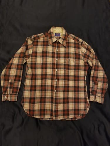 VTG Pendleton Wool Shirt Sir Pendleton Brown Red Plaid Button Up Sz XL Vintage - Image 1