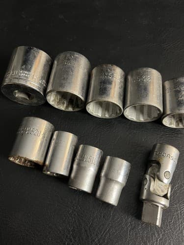 10 Pc Vtg THORSEN Socket Set USA 1-1/4, 1-1/8, 1, 15/16, 7/8, 5/8, 9/16, 1/2 - Thumbnail 4