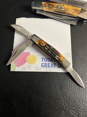 Lot Of 2 WILD TURKEY Bone Stag Hand Made Razor Trapper Pocket Knife Set READ - Thumbnail 3