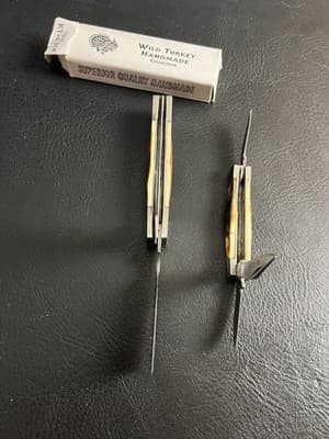 Lot Of 2 WILD TURKEY Bone Stag Hand Made Razor Trapper Pocket Knife Set READ - Thumbnail 10
