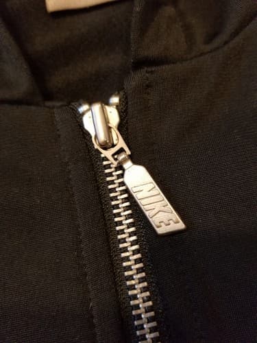 VTG Nike Spell Out Full Zip Black Hoodie Jacket L Gray Tag Vintage Embroidered - Thumbnail 3