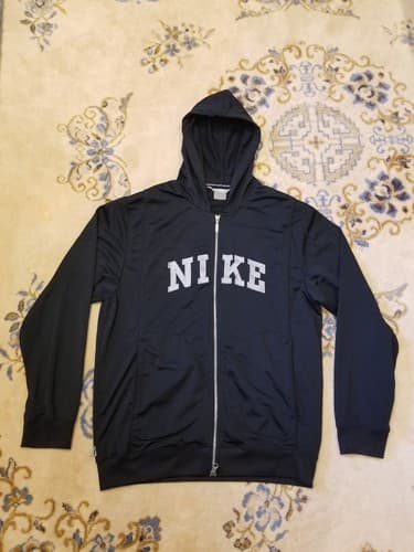 VTG Nike Spell Out Full Zip Black Hoodie Jacket L Gray Tag Vintage Embroidered - Image 1