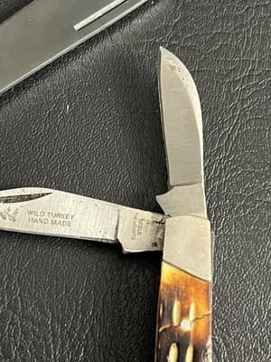 Lot Of 2 WILD TURKEY Bone Stag Hand Made Razor Trapper Pocket Knife Set READ - Thumbnail 17