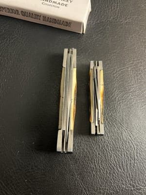 Lot Of 2 WILD TURKEY Bone Stag Hand Made Razor Trapper Pocket Knife Set READ - Thumbnail 21