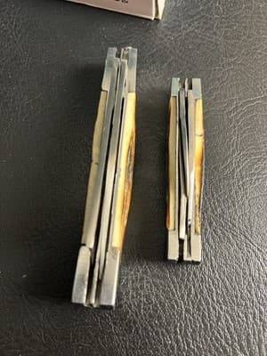 Lot Of 2 WILD TURKEY Bone Stag Hand Made Razor Trapper Pocket Knife Set READ - Thumbnail 22